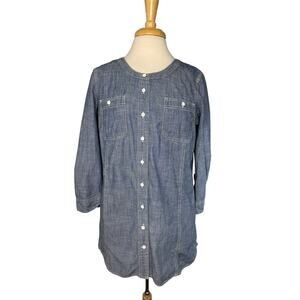 DULUTH TRADING Free Range Organic Chambray 3/4 Sleeve Tunic Size Medium Womens